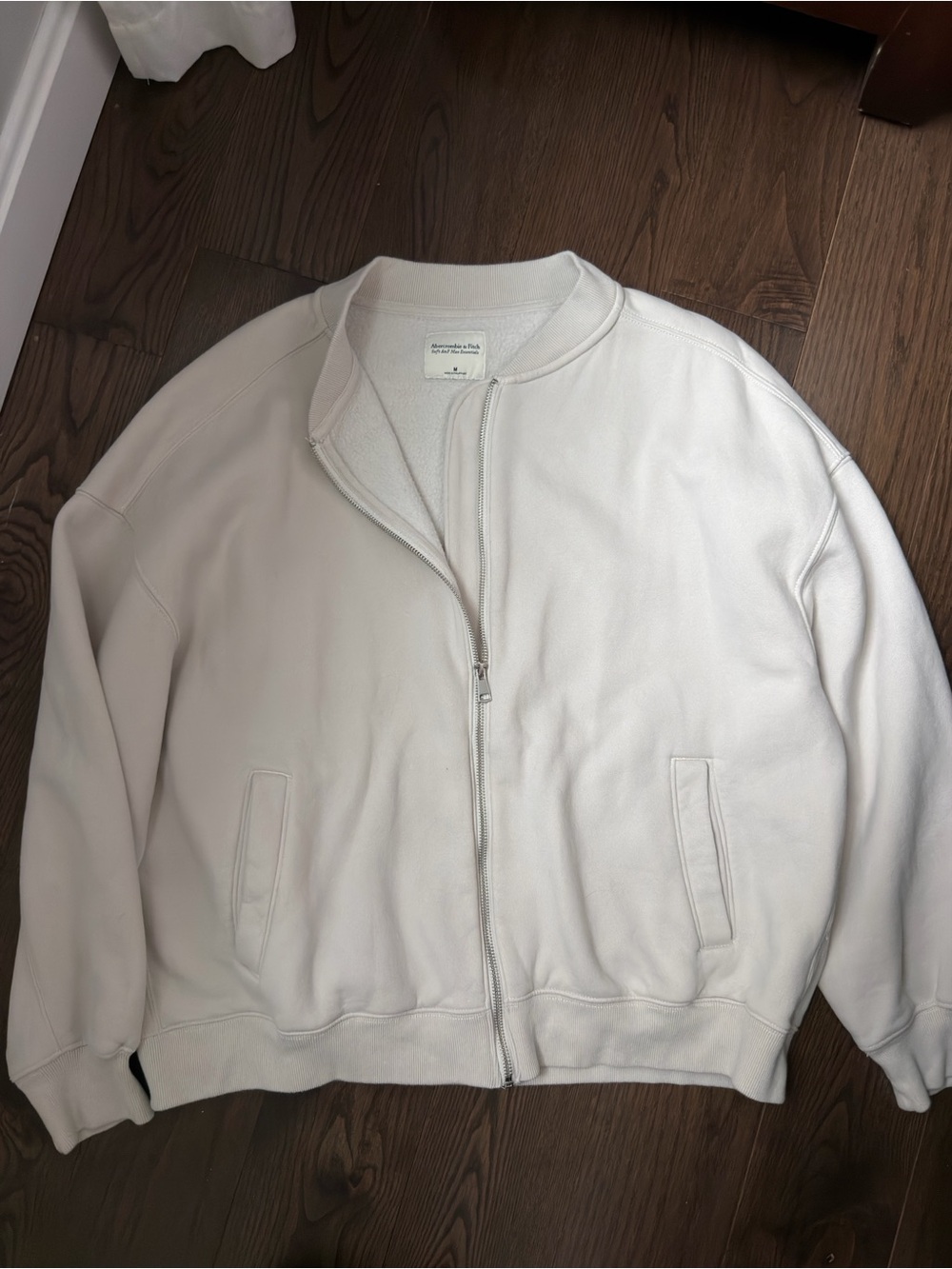 Abercrombie & Fitch Cream Zip-Up Bomber Jacket